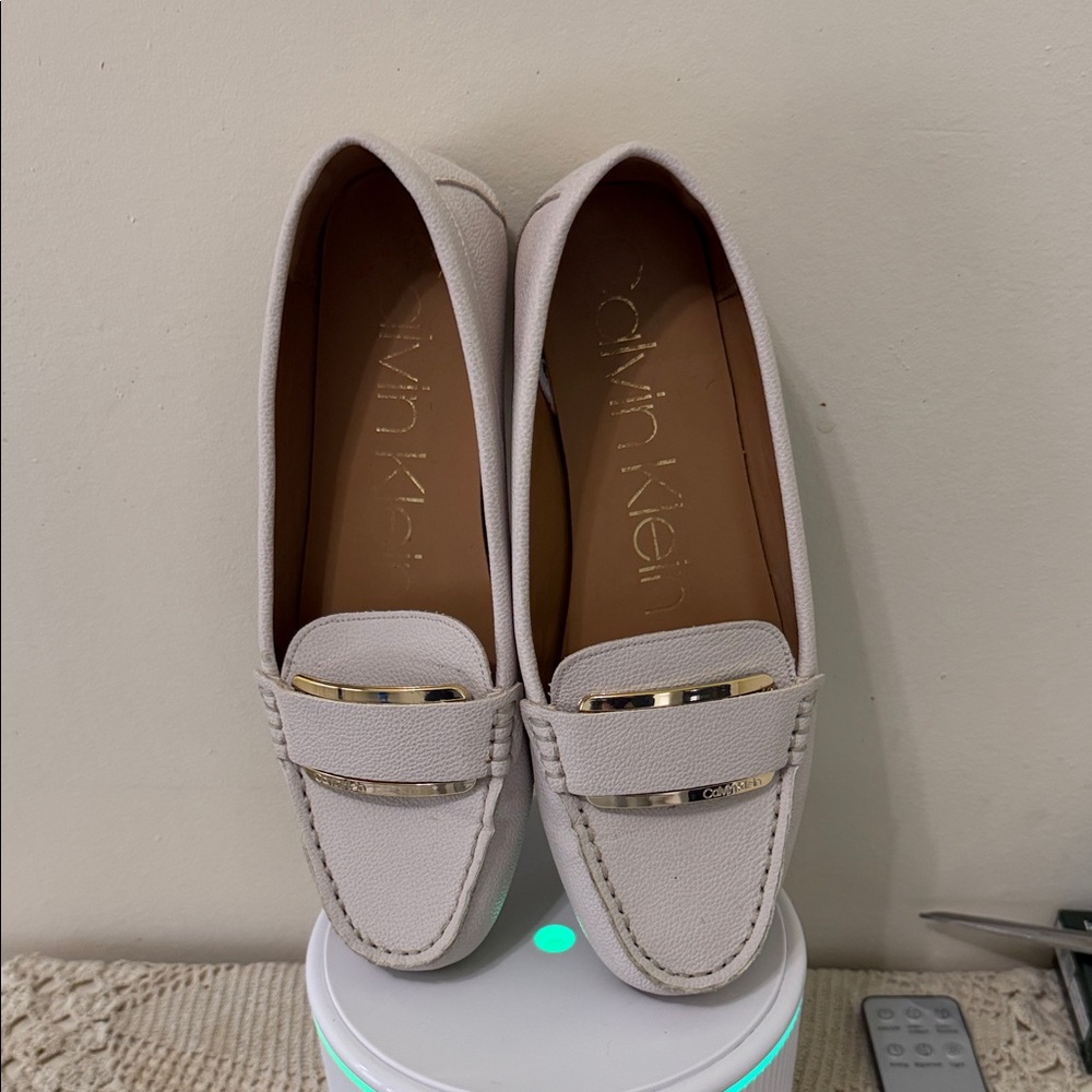 Calvin Klein Women's Beige Loafers with Gold Accent
